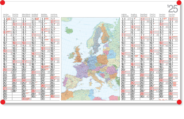 12 Monats-Wandkalender 2024 mit Europakarte EK12