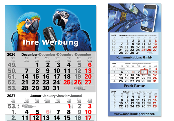 3-Monatskalender mit Firmenlogo
