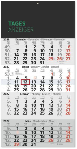 4-Monatkalender Tagesanzeiger grün